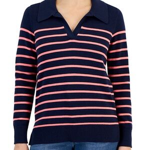 NWT Striped Collared Sweater - Navy & Pink